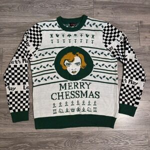 Netflix The Queens Gambit Merry Chessmas Christmas Sweater Men‎ 2XL Embroidered